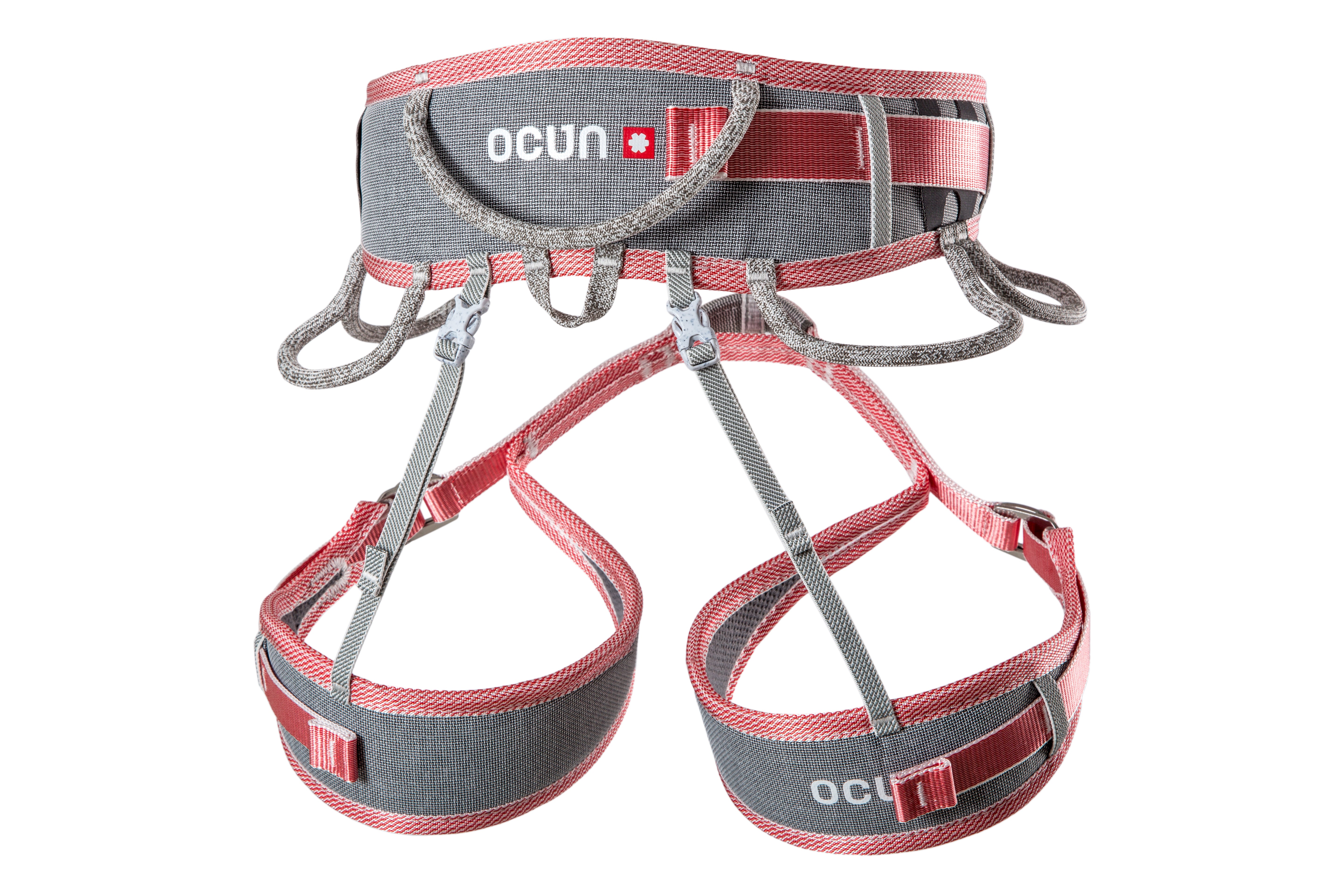 Ocun Twist Tech Eco Lady harness showing detailed view of adjustable buckles and ergonomic design